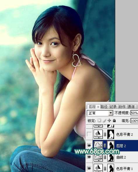 Photoshop为写真人物图片调制出柔美的青红色效果