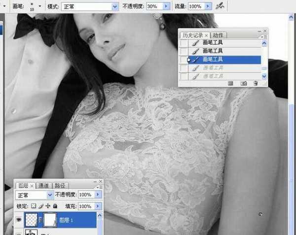 PhotoShop将婚礼照片修饰成经典黑白人像的润饰详细教程