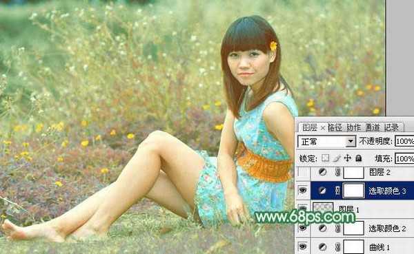Photoshop为野草中的人物调制出柔和的小清新黄绿色