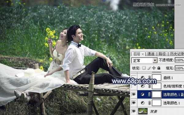 Photoshop制作梦幻蓝色调的河边婚纱照教程