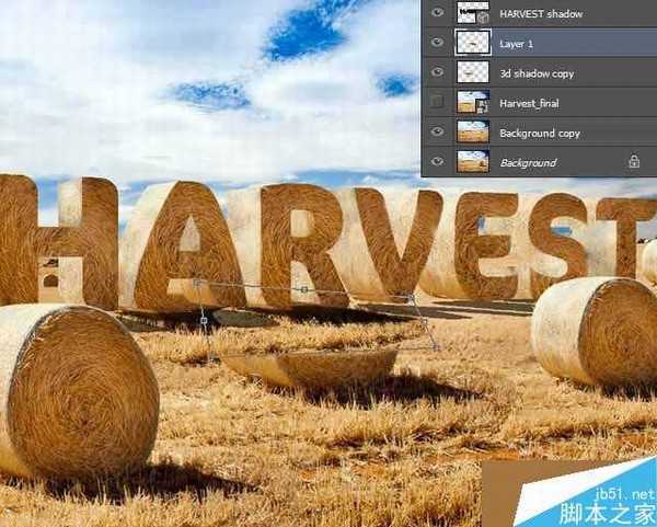 PS打造逼真的金灿灿的麦田草堆3D立体文字效果