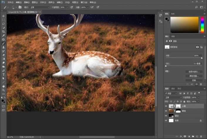 小鹿创意场景合成教程-用ps合成月光下的小鹿创意图片教程